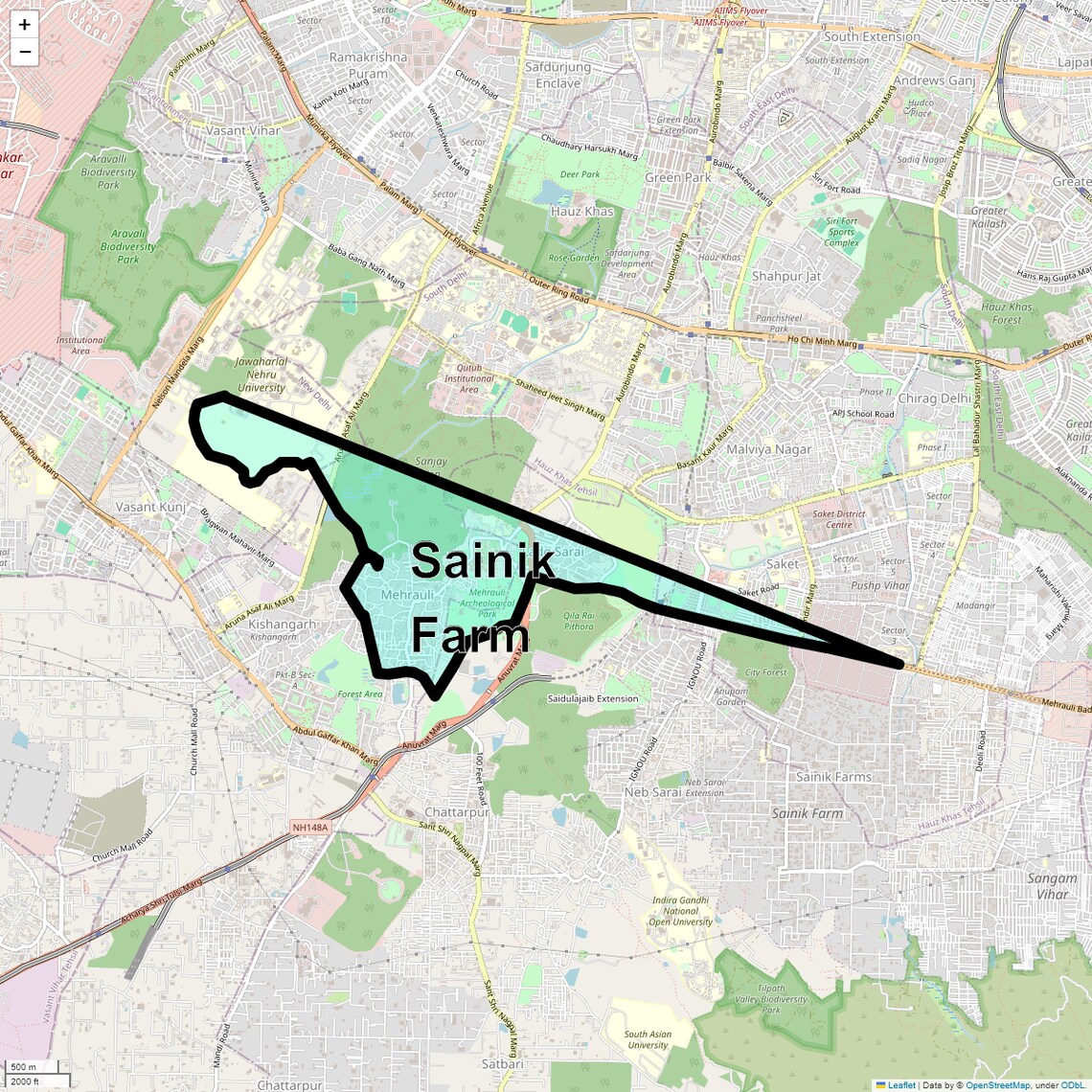 Location Map of Sainik Farm, Delhi