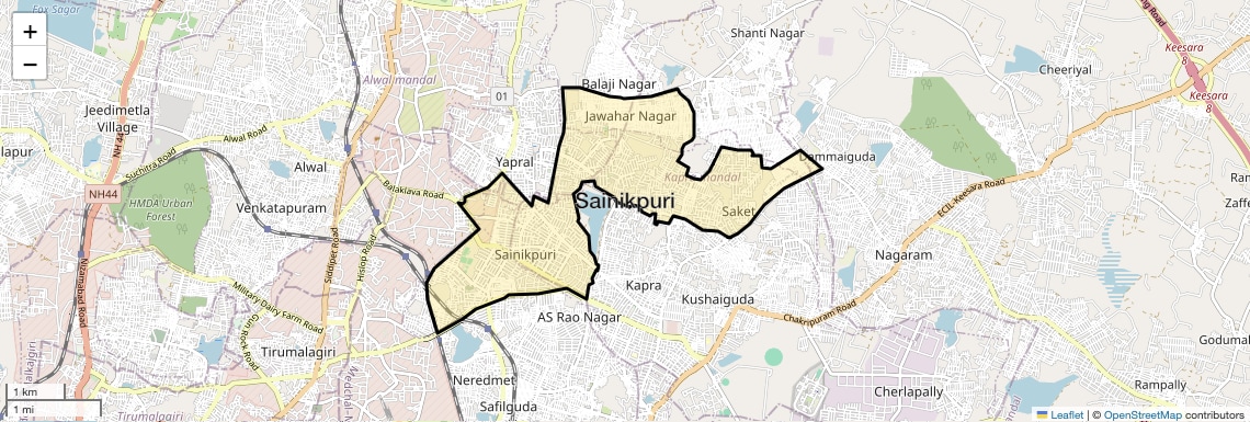 Location Map of Sainikpuri, Hyderabad