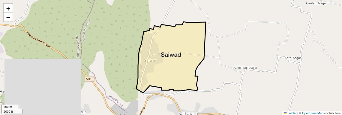 Location Map of Saiwad, Jaipur