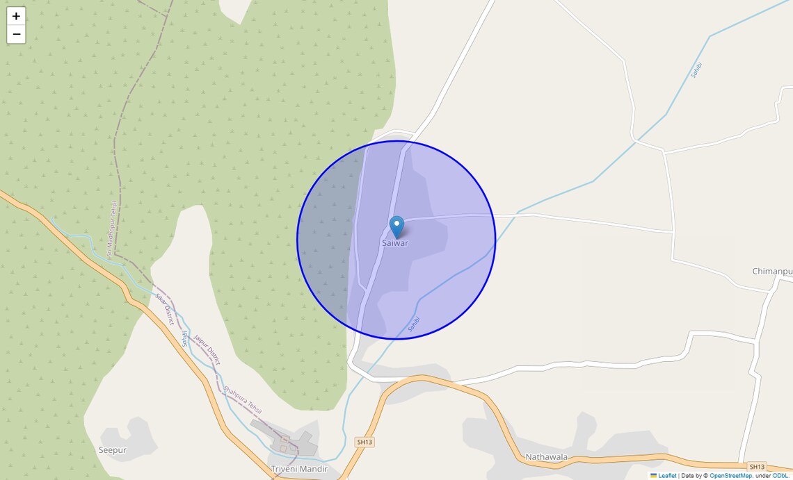 Location Map of Saiwad, Jaipur
