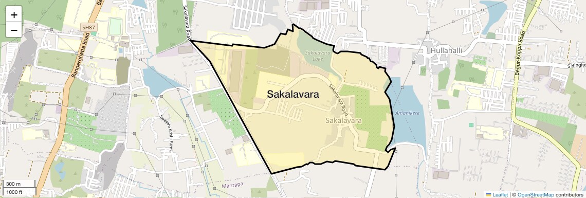 Location Map of Sakalavara, Bangalore