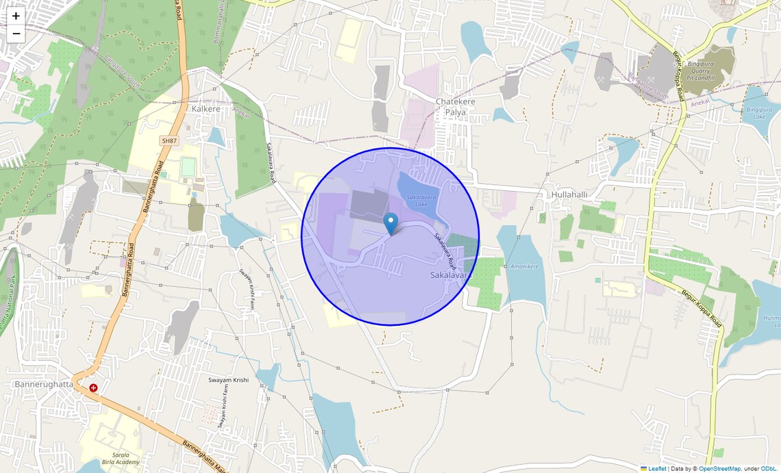 Location Map of Sakalavara, Bangalore