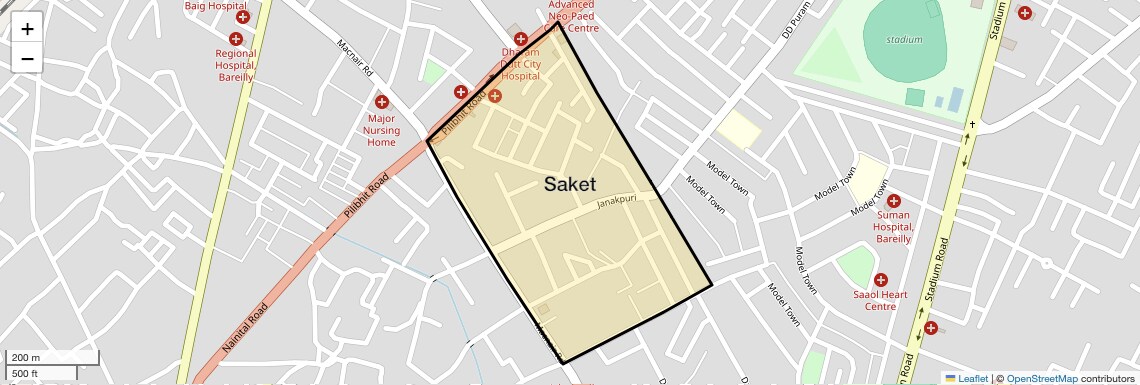 Location Map of Saket, Bareilly