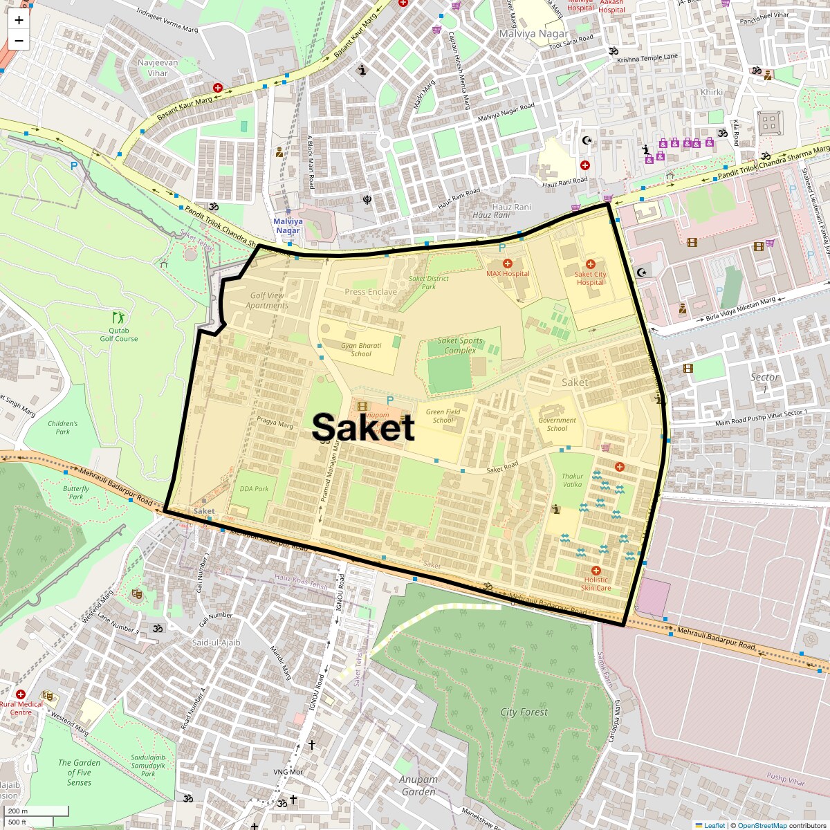 Location Map of Saket, Delhi