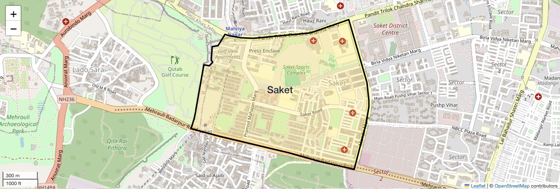 Location Map of Saket, Delhi