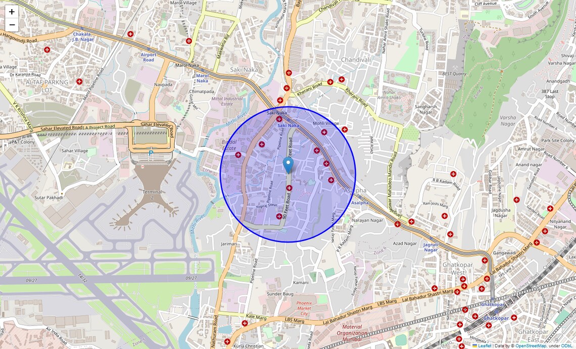 Location Map of Sakinaka 90 Feet Road, Mumbai