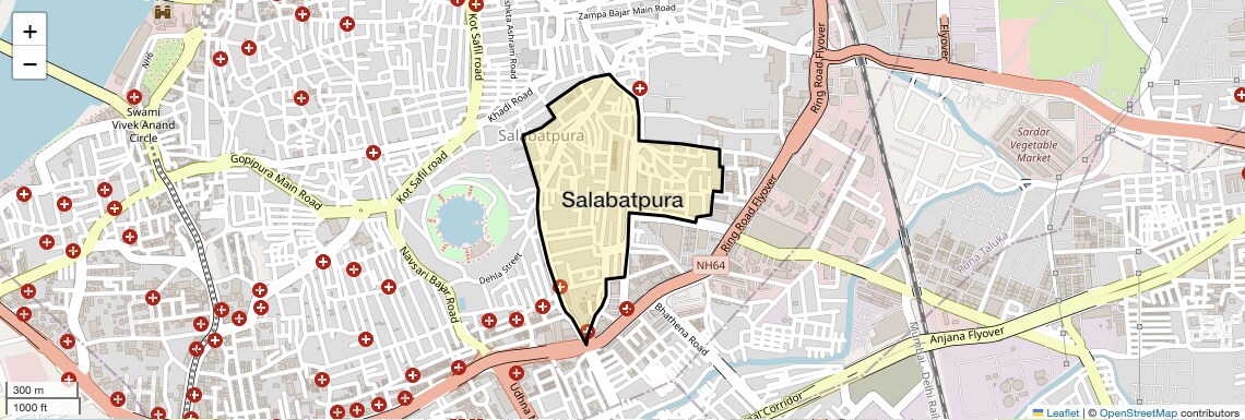 Location Map of Salabatpura, Surat