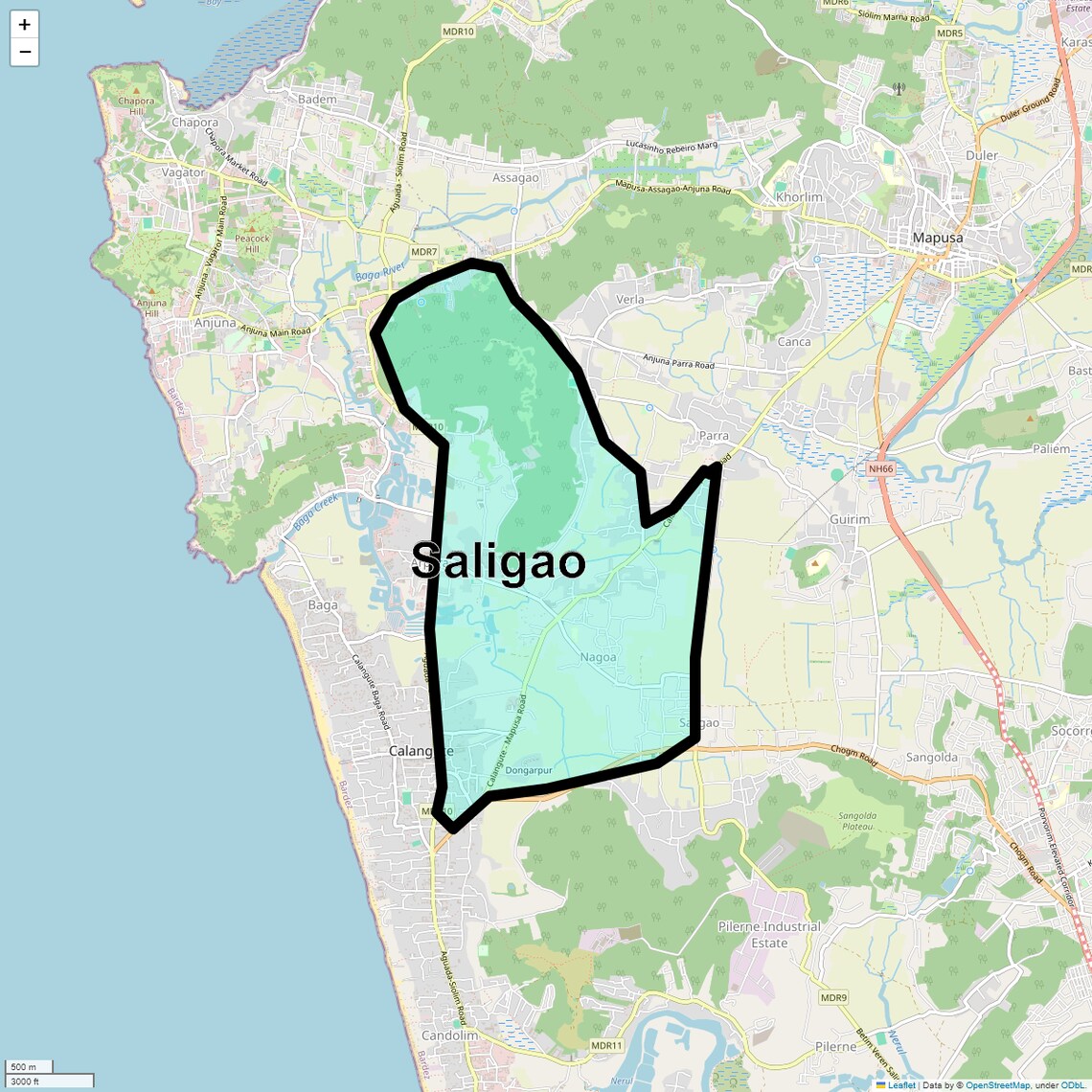 Location Map of Saligao, Goa