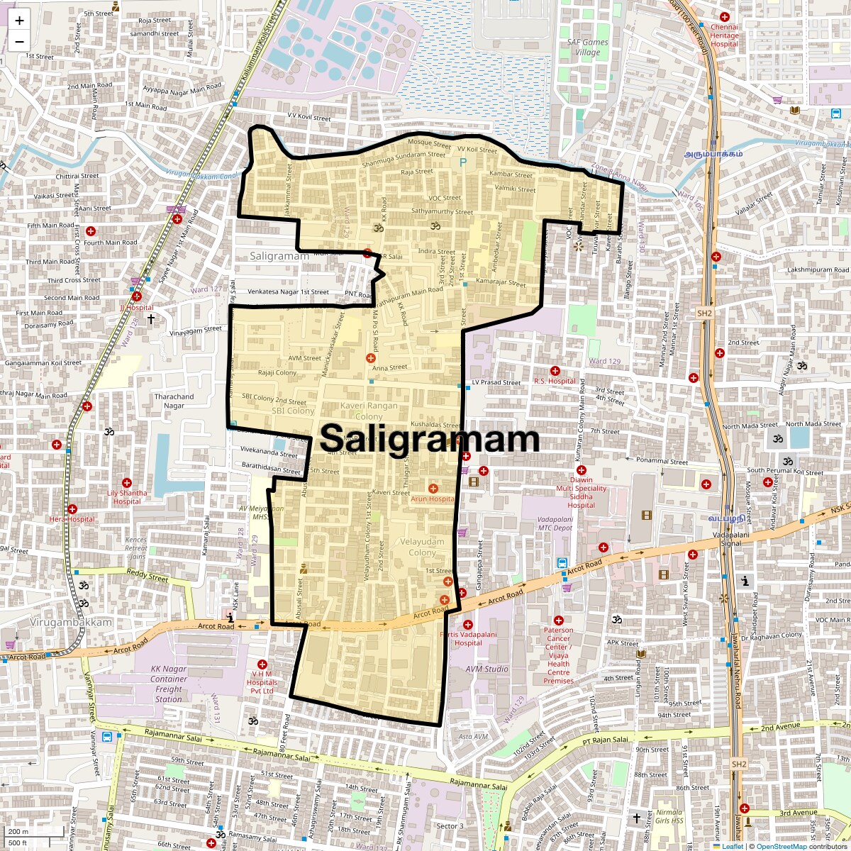 Location Map of Saligramam, Chennai