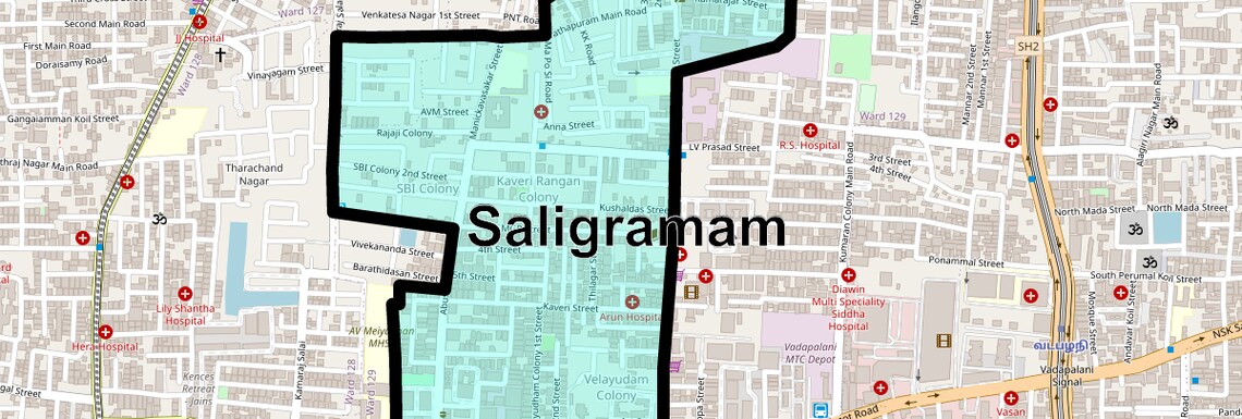 Location Map of Saligramam, Chennai
