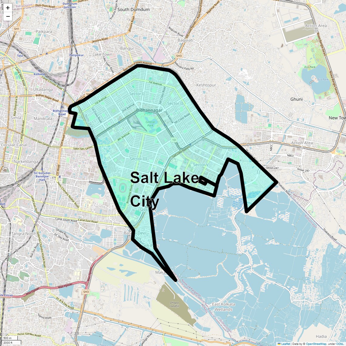 Location Map of Salt Lake City, Kolkata