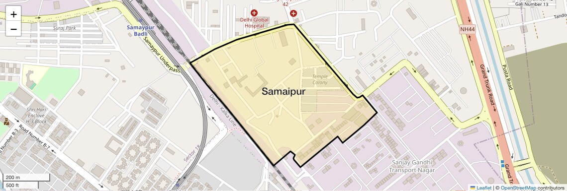 Location Map of Samaipur, Delhi