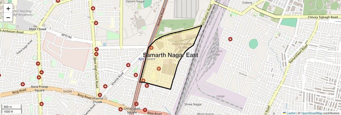 Location Map of Samarth Nagar East, Nagpur
