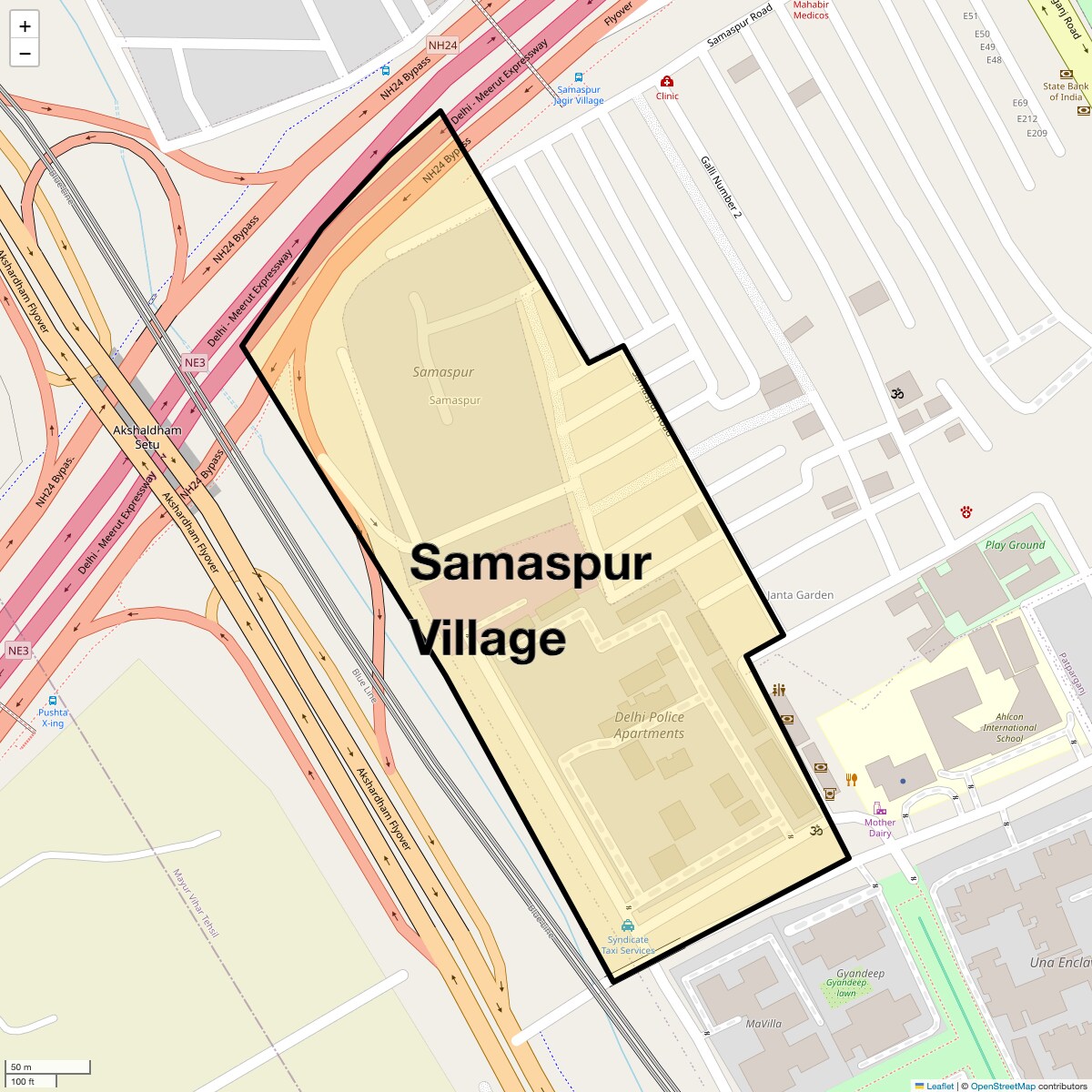 Location Map of Samaspur Village, Delhi
