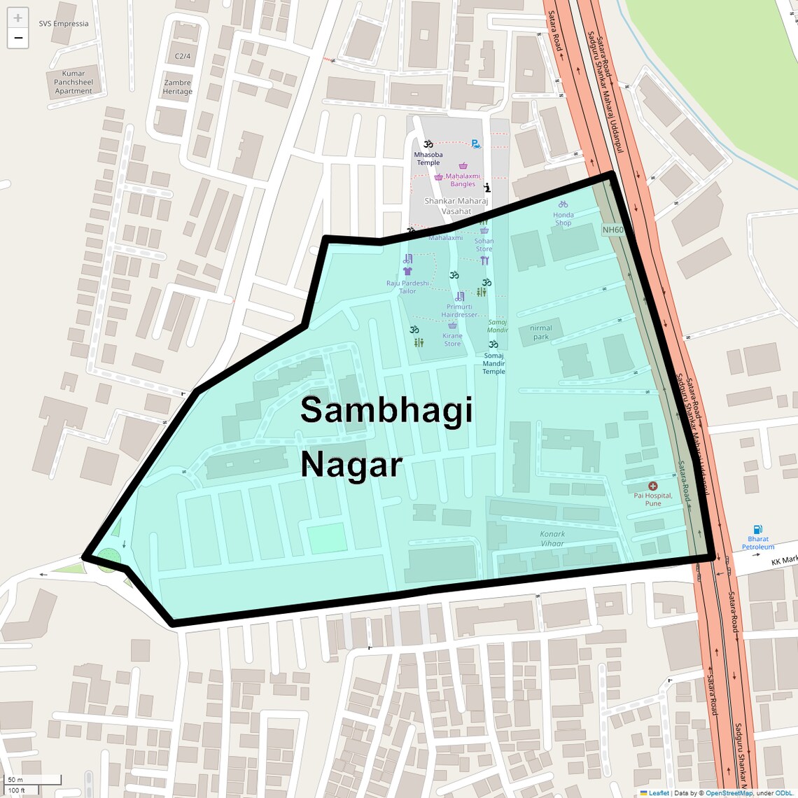 Location Map of Sambhagi Nagar, Pune
