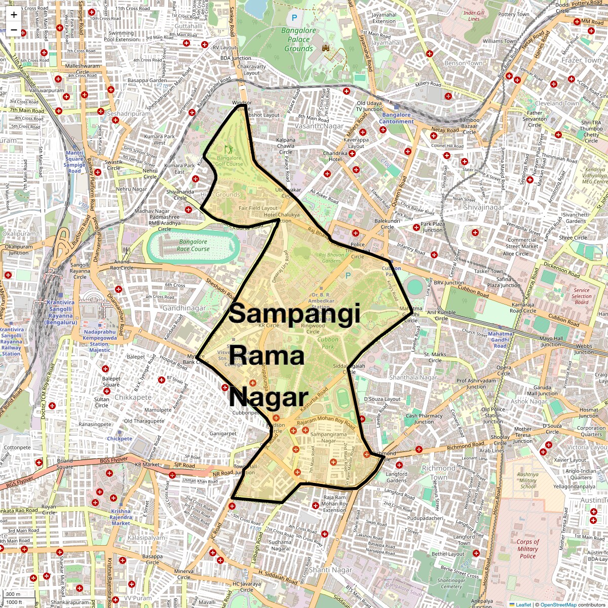Location Map of Sampangi Rama Nagar, Bangalore