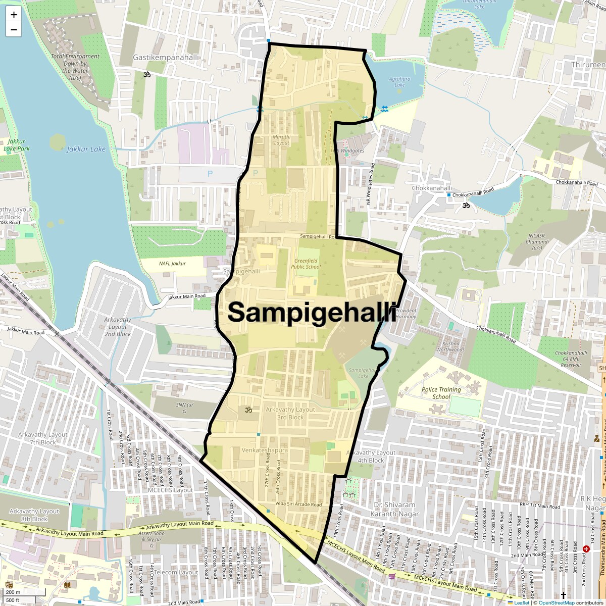 Location Map of Sampigehalli, Bangalore