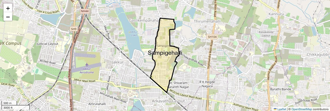 Location Map of Sampigehalli, Bangalore
