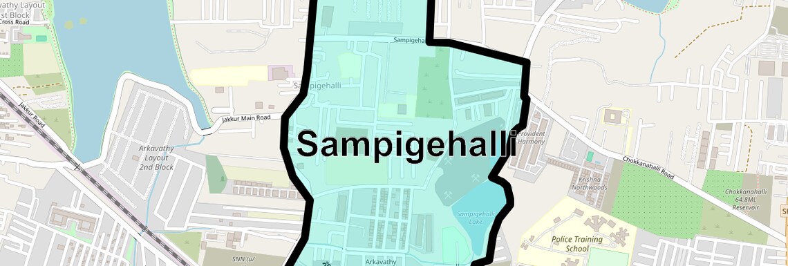 Location Map of Sampigehalli, Bangalore