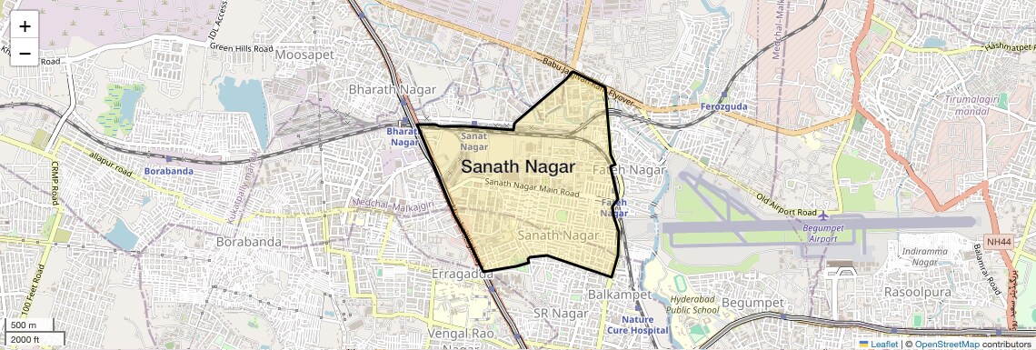 Location Map of Sanath Nagar, Hyderabad