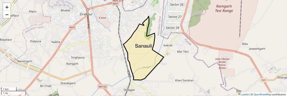 Location Map of Sanauli, Zirakpur