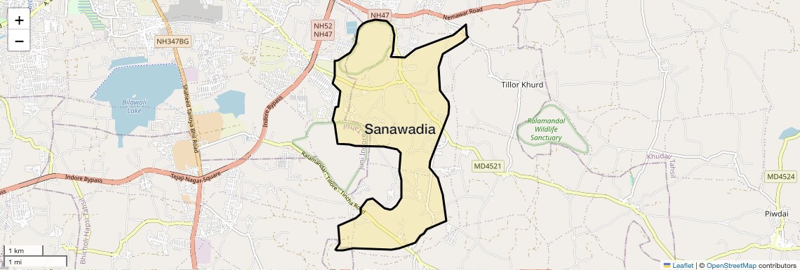 Location Map of Sanawadia, Indore