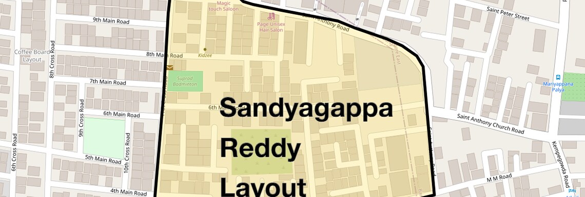 Location Map of Sandyagappa Reddy Layout, Bangalore