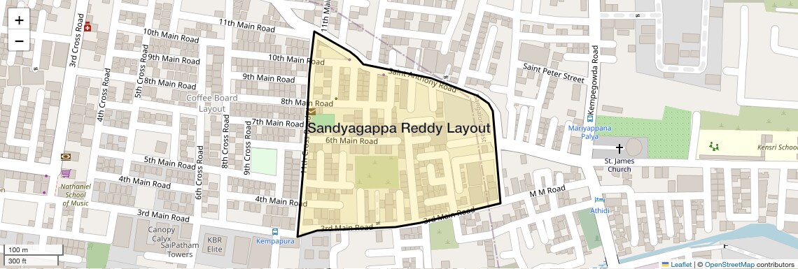 Location Map of Sandyagappa Reddy Layout, Bangalore