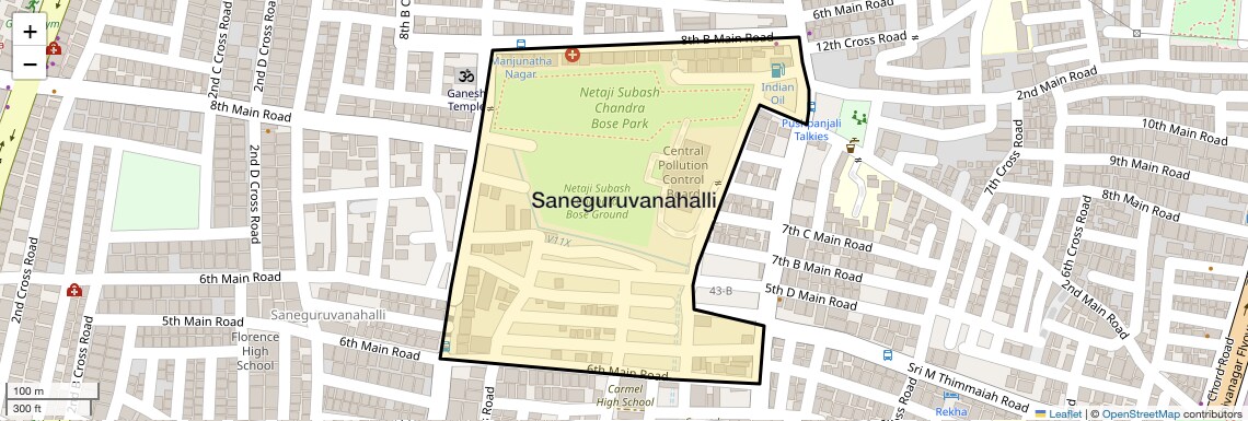 Location Map of Saneguruvanahalli, Bangalore