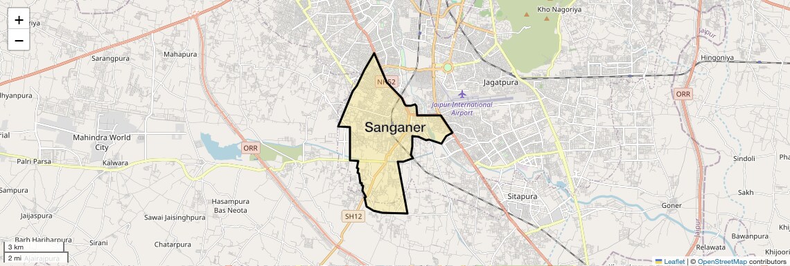Location Map of Sanganer, Jaipur