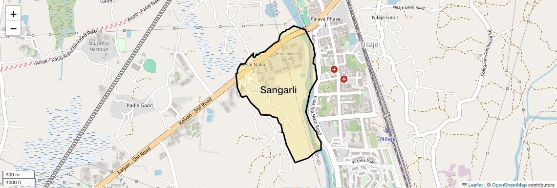 Location Map of Sangarli, Thane
