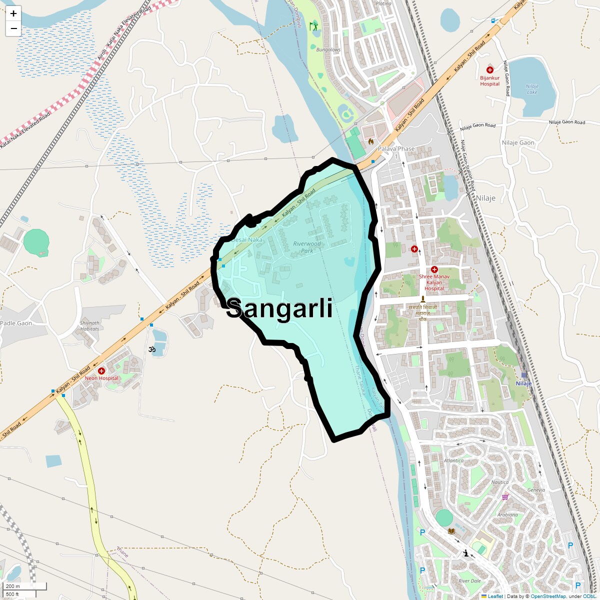 Location Map of Sangarli, Thane