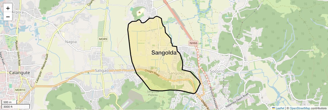Location Map of Sangolda, Goa