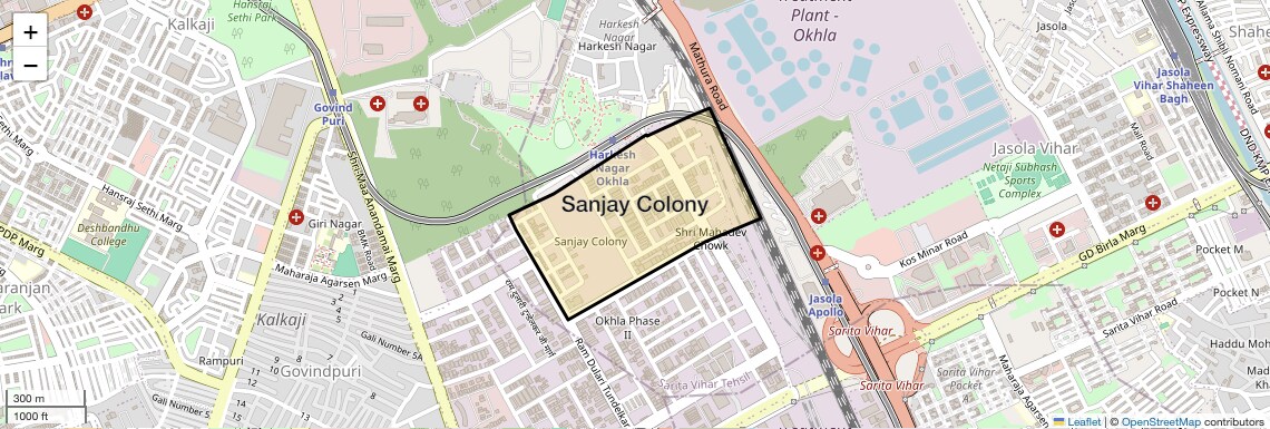 Location Map of Sanjay Colony, Delhi