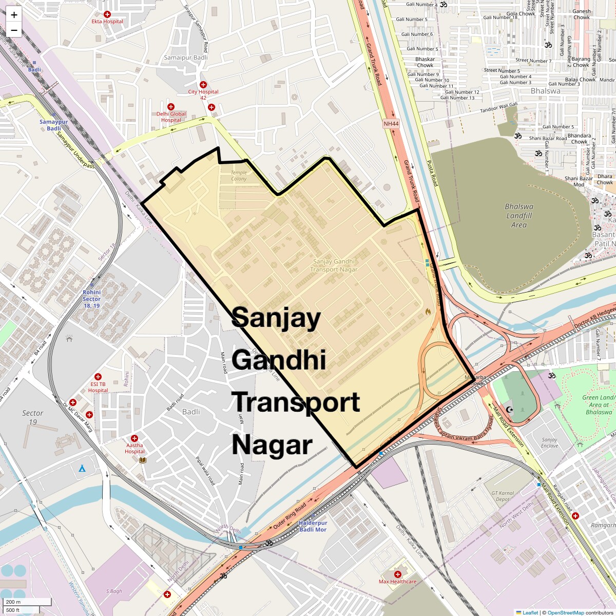 Location Map of Sanjay Gandhi Transport Nagar, Delhi