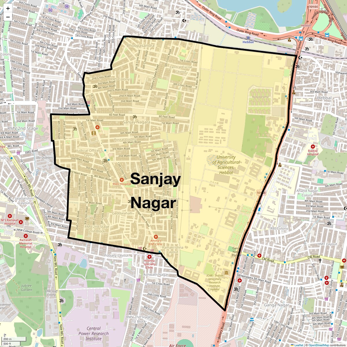 Location Map of Sanjay Nagar, Bangalore