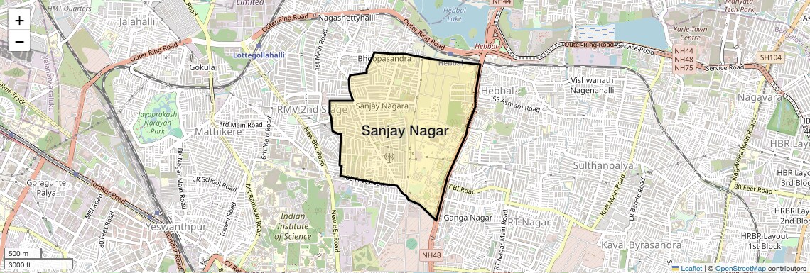 Location Map of Sanjay Nagar, Bangalore