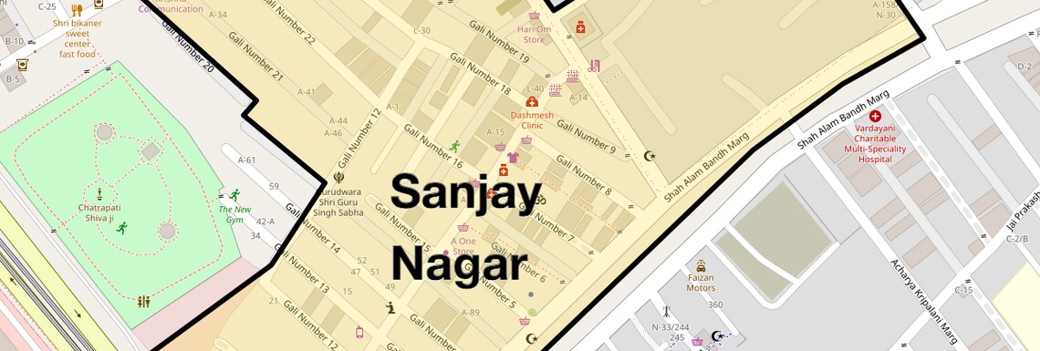 Location Map of Sanjay Nagar, Delhi