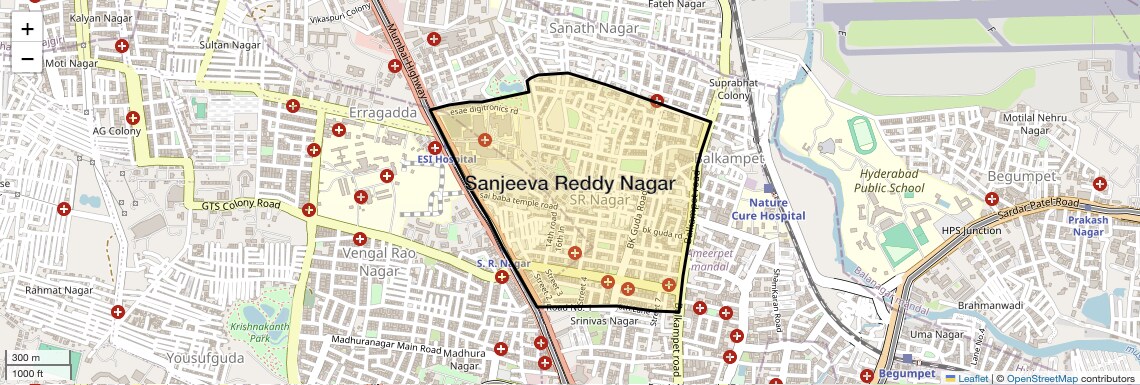 Location Map of Sanjeeva Reddy Nagar, Hyderabad