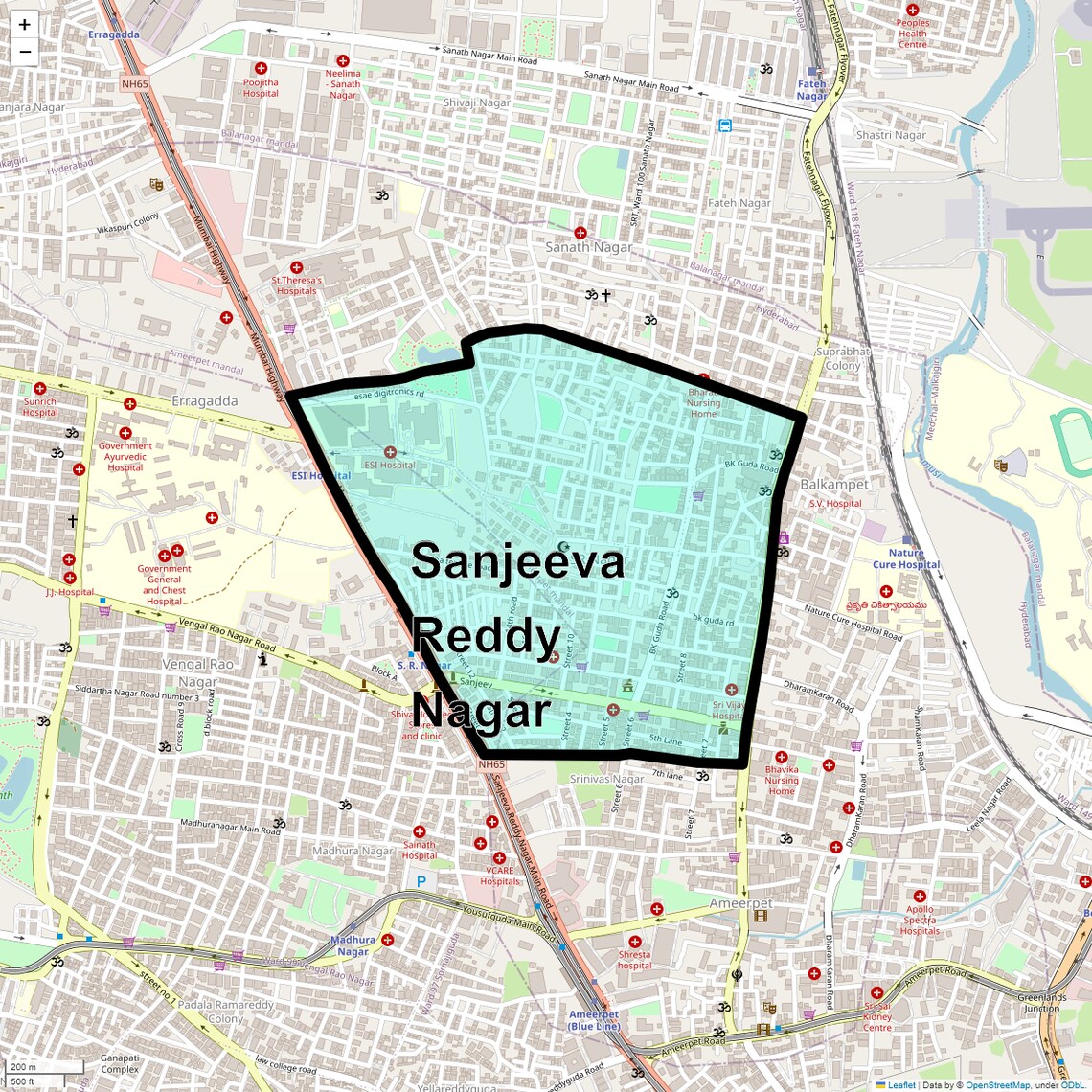 Location Map of Sanjeeva Reddy Nagar, Hyderabad