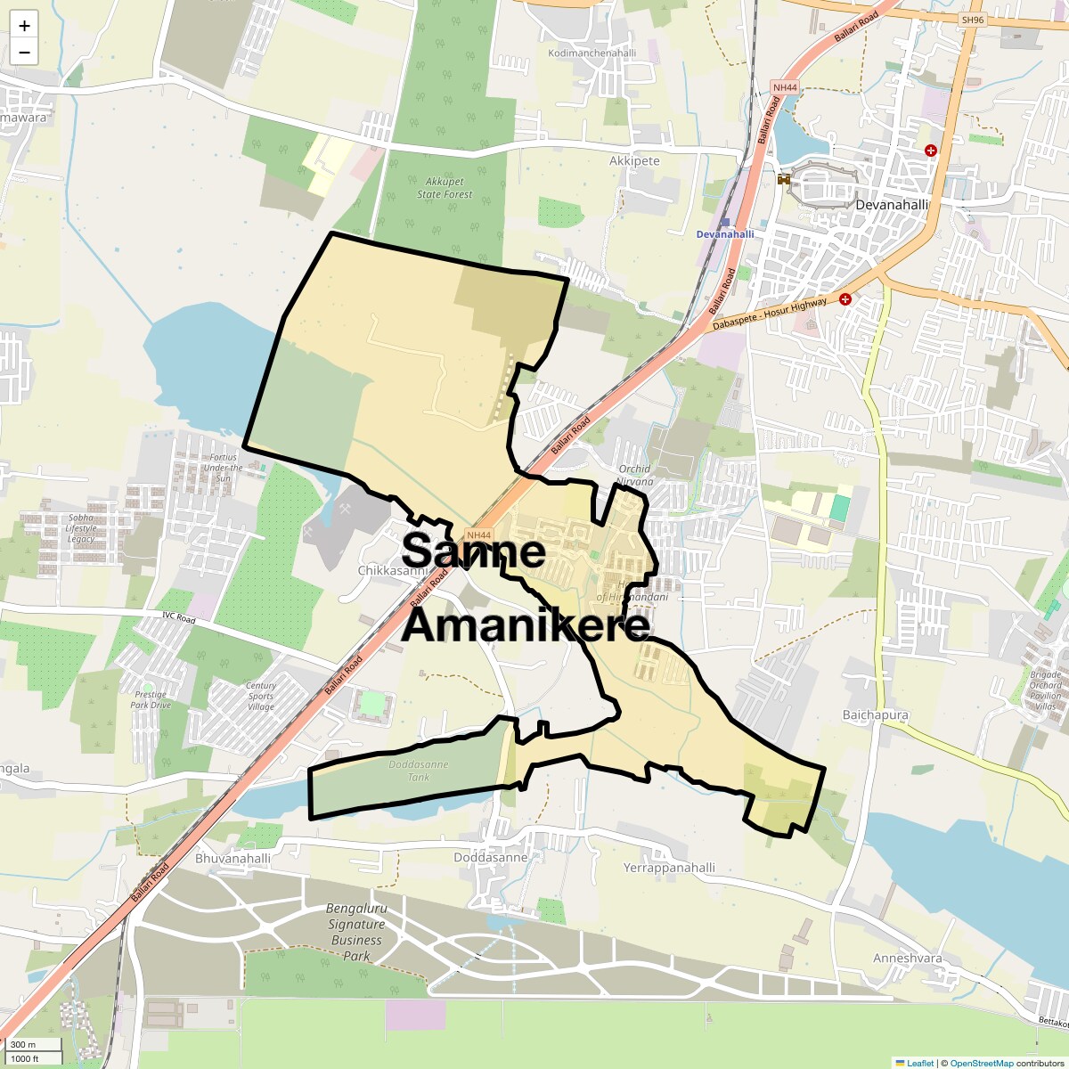 Location Map of Sanne Amanikere, Bangalore