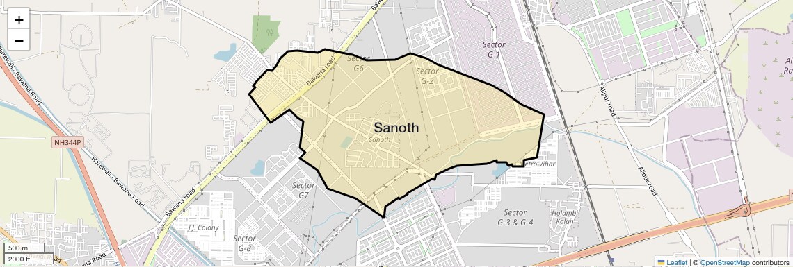 Location Map of Sanoth, Delhi