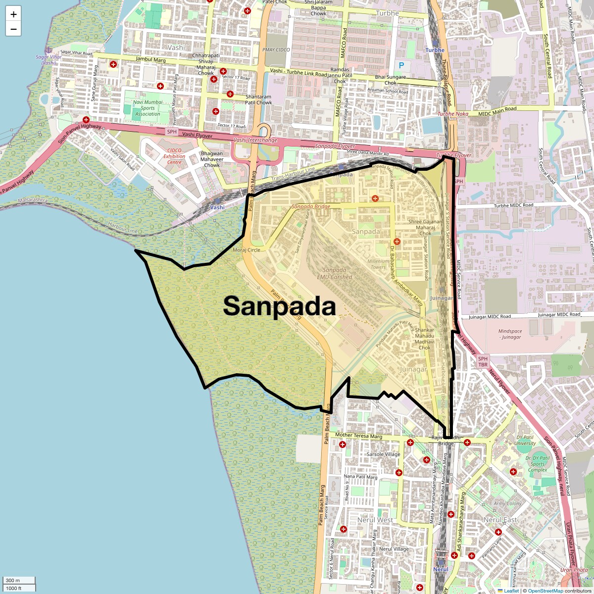 Location Map of Sanpada, Navi Mumbai
