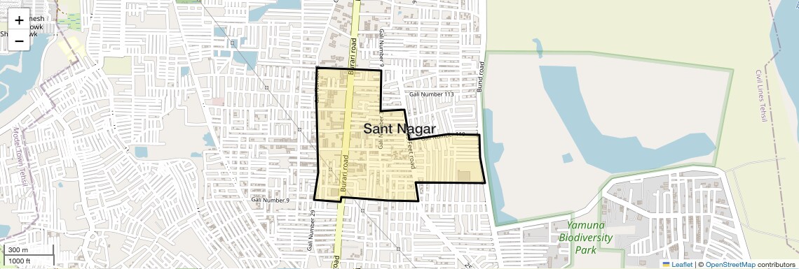 Location Map of Sant Nagar, Delhi