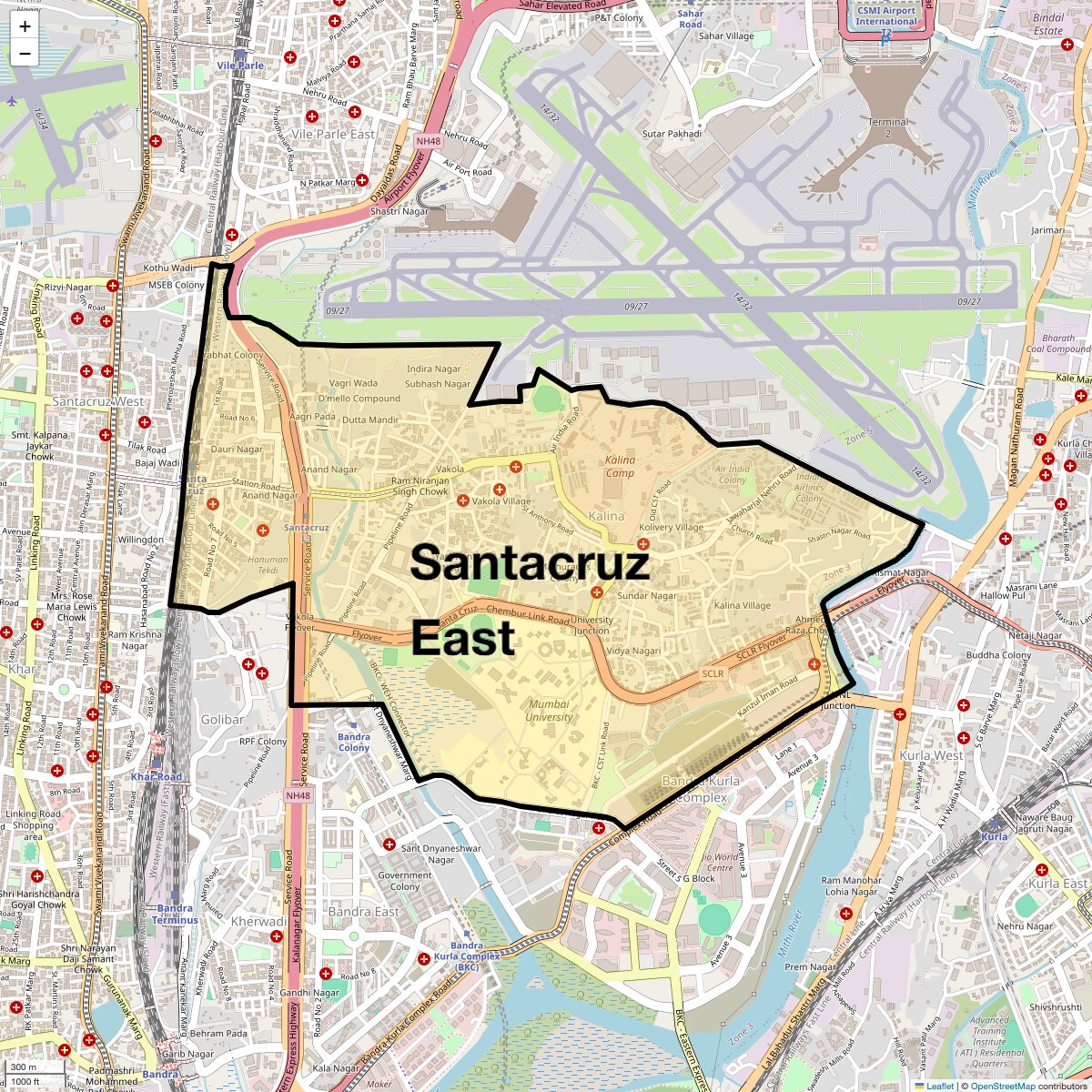 Location Map of Santacruz East, Mumbai