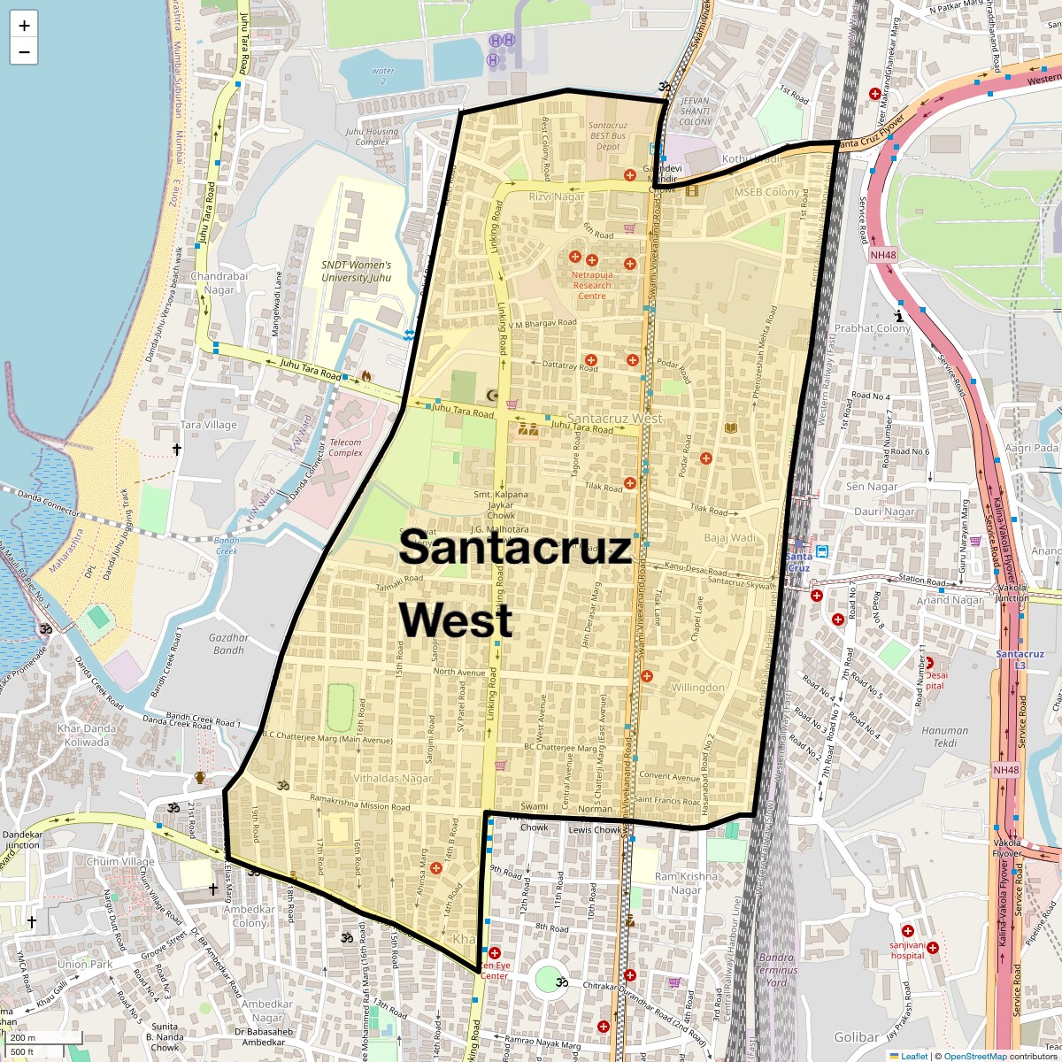 Location Map of Santacruz West, Mumbai