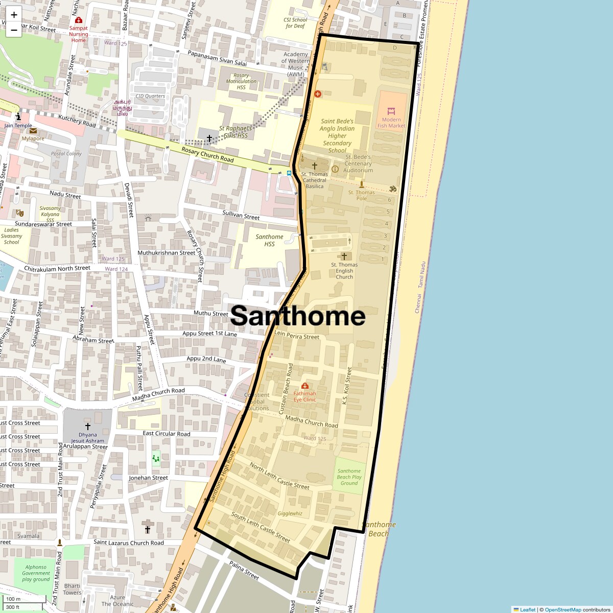 Location Map of Santhome, Chennai