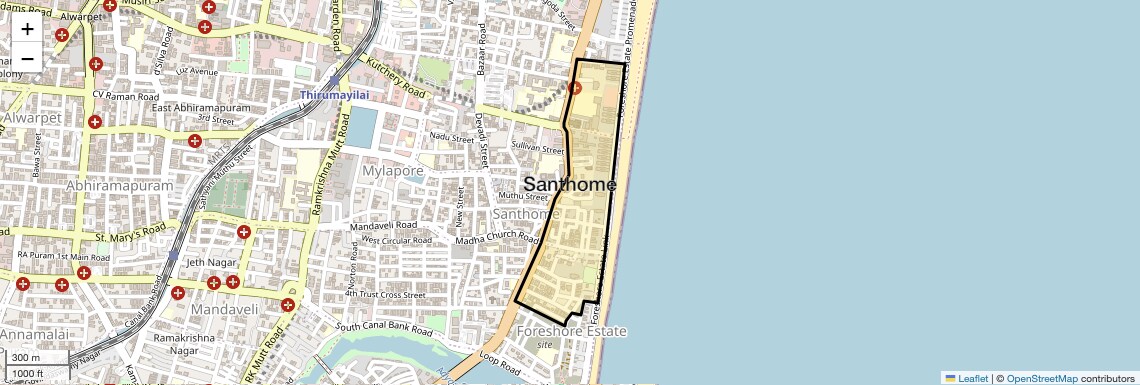 Location Map of Santhome, Chennai