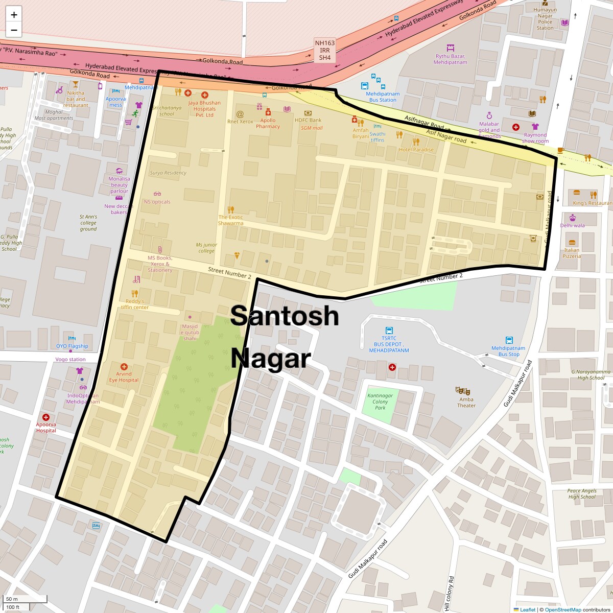 Location Map of Santosh Nagar, Hyderabad