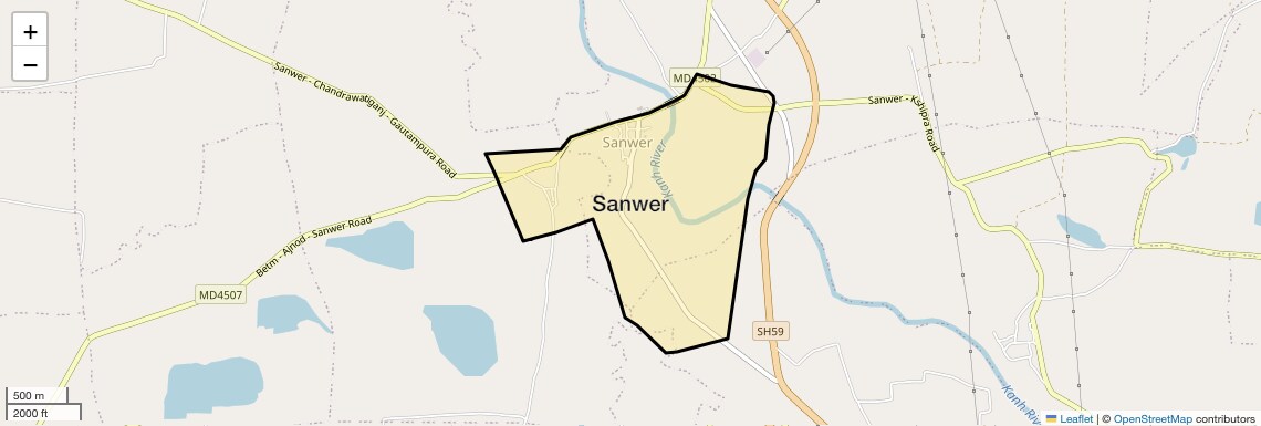 Location Map of Sanwer, Indore